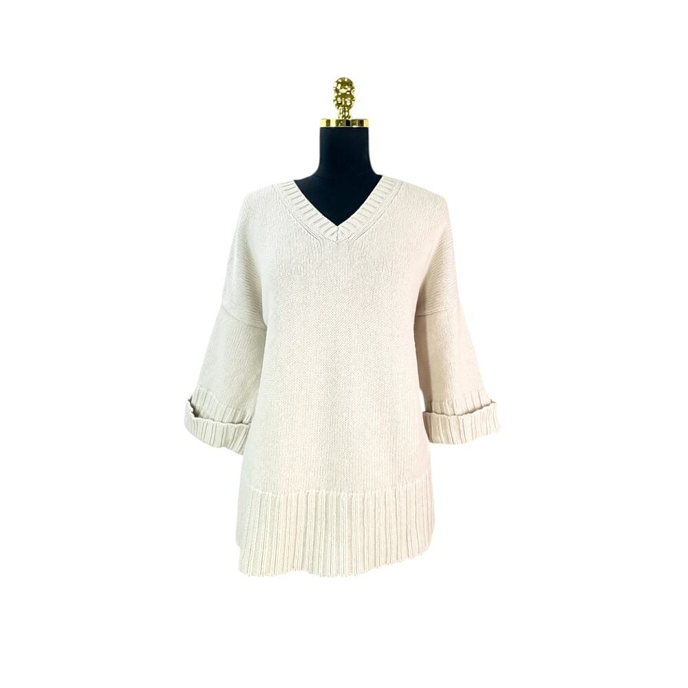 LOFT Wool Blend Sweater V-neck - 3/4 Cuff Sleeve Tan Size M